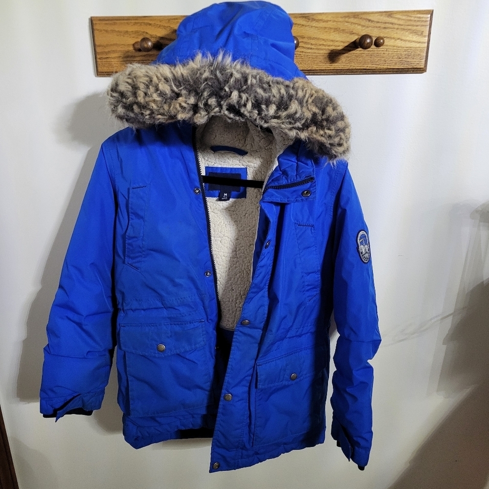 Lands' End Kids Husky Expedition Blue Down Winter Sherpa-Lined Jacket, Size M
